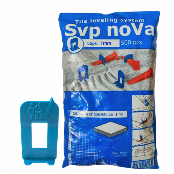 Flīžu izlīdzināšanas sistēma SVP noVa, pievilcēji 1mm, 500 gab